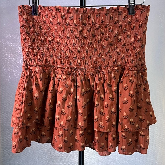 Madewell Orange Floral Smocked Pull-On Tiered Mini Skirt - Picture 1 of 9